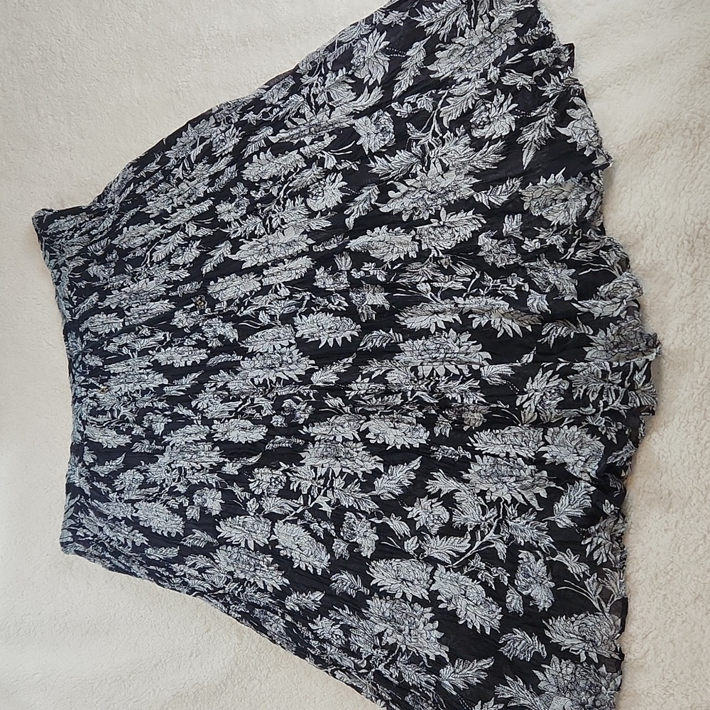 Hippie skirt vintage broomstick bohemian floral black white, one size